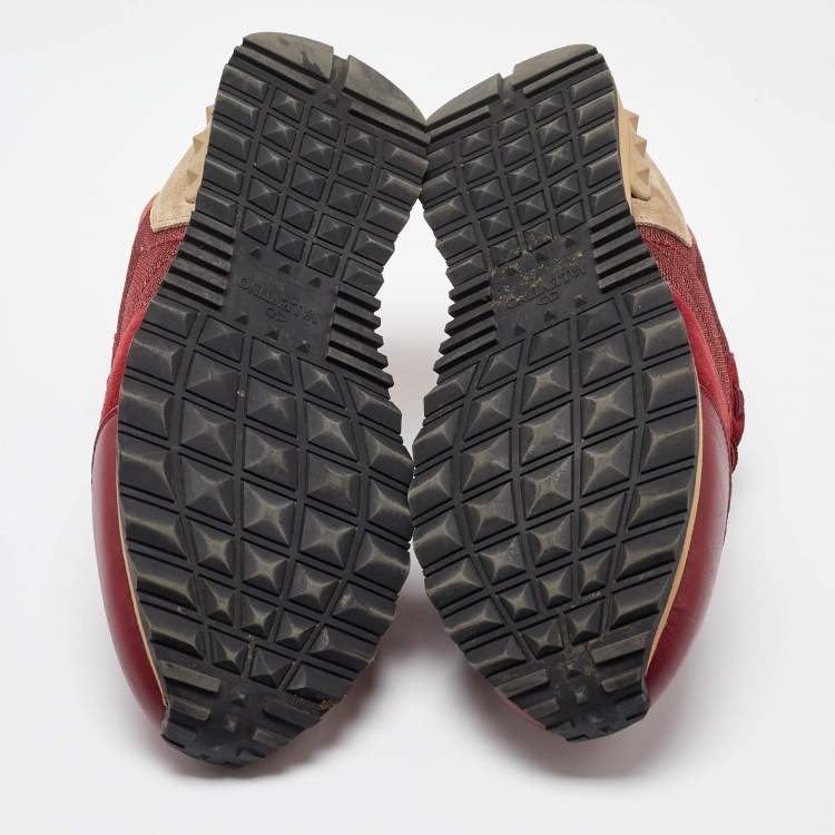 Pre Owned Valentino Red Leather,Mesh and Suede Rockrunner Sneakers Size 41