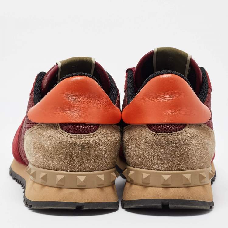 Pre Owned Valentino Red Leather,Mesh and Suede Rockrunner Sneakers Size 41