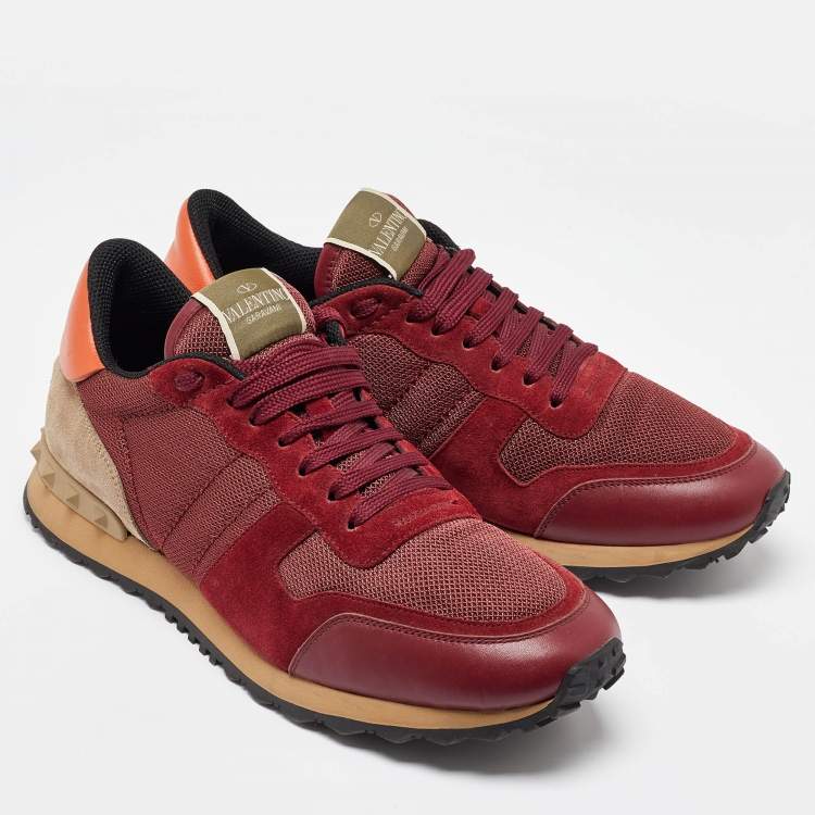 Pre Owned Valentino Red Leather,Mesh and Suede Rockrunner Sneakers Size 41