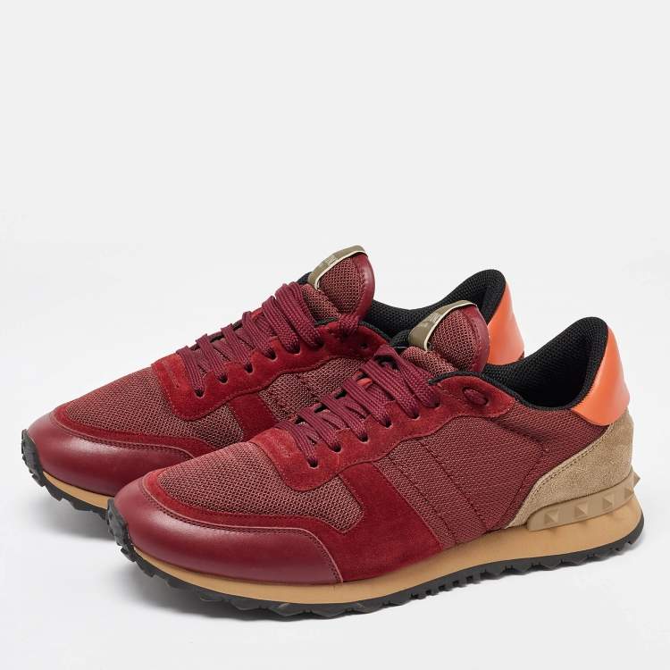 Pre Owned Valentino Red Leather,Mesh and Suede Rockrunner Sneakers Size 41