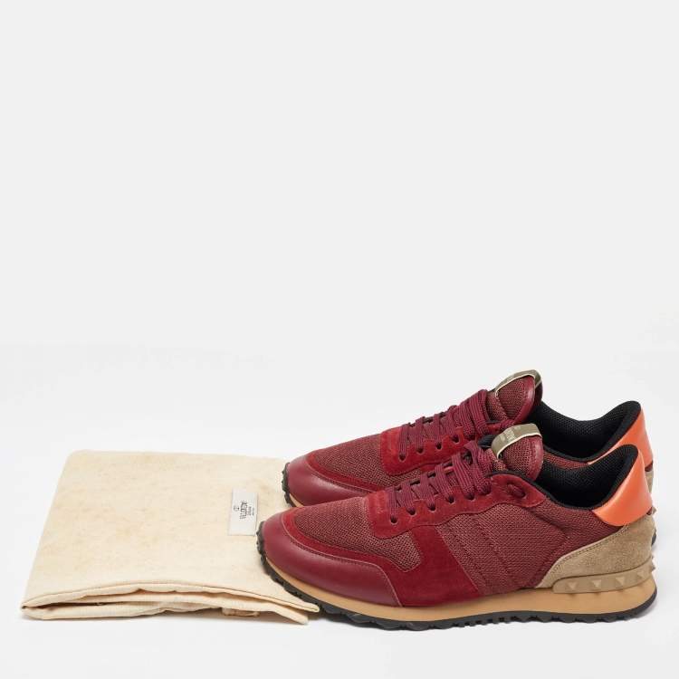 Pre Owned Valentino Red Leather,Mesh and Suede Rockrunner Sneakers Size 41