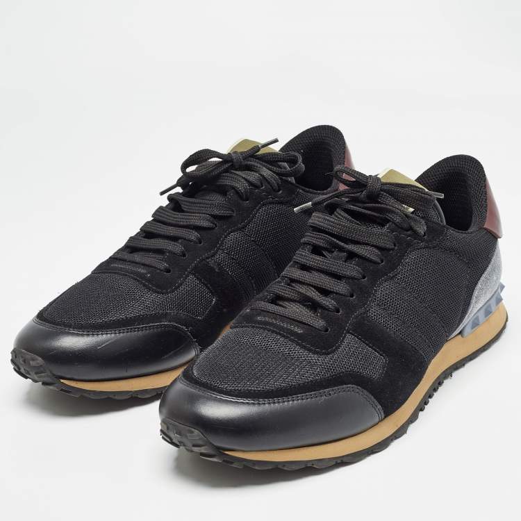 Pre Owned Valentino Multicolour Leather Suede and Mesh Rockrunner Low Top Sneakers Size 42.5
