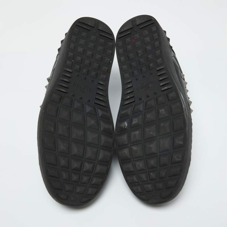 Pre Owned Valentino Black Leather Rockstud Untitled Low Top Sneakers Size 44.5