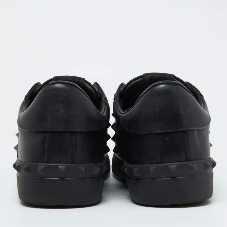 Pre Owned Valentino Black Leather Rockstud Untitled Low Top Sneakers Size 44.5