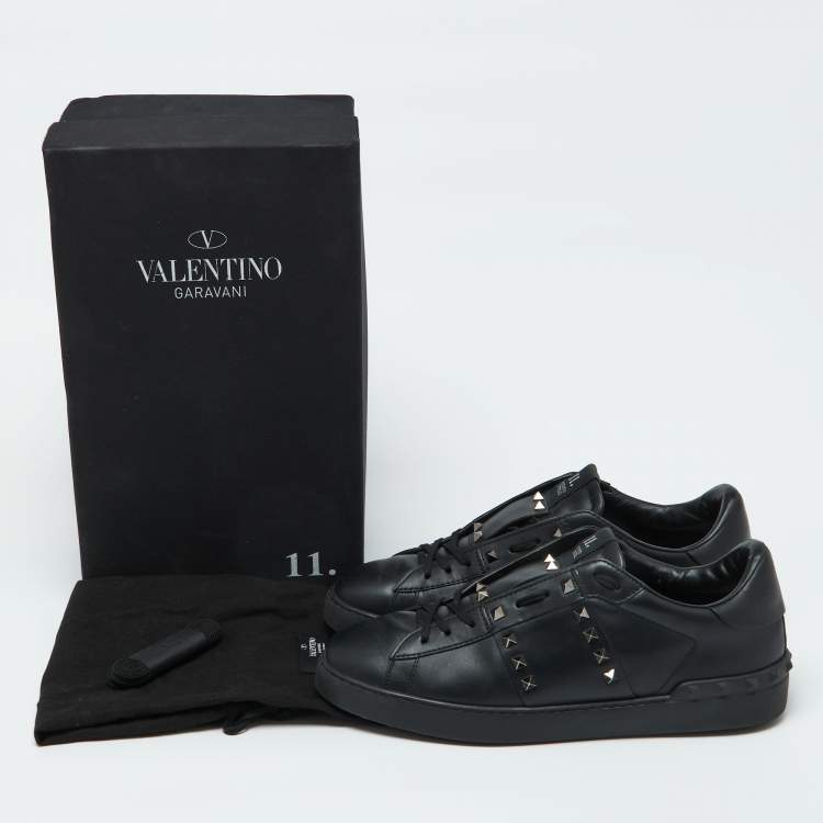 Pre Owned Valentino Black Leather Rockstud Untitled Low Top Sneakers Size 44.5
