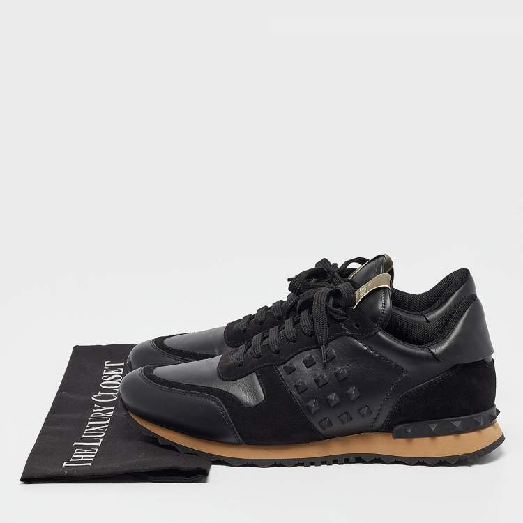 Pre Owned Valentino Black Leather and Suede Rockrunner Sneakers Size 42