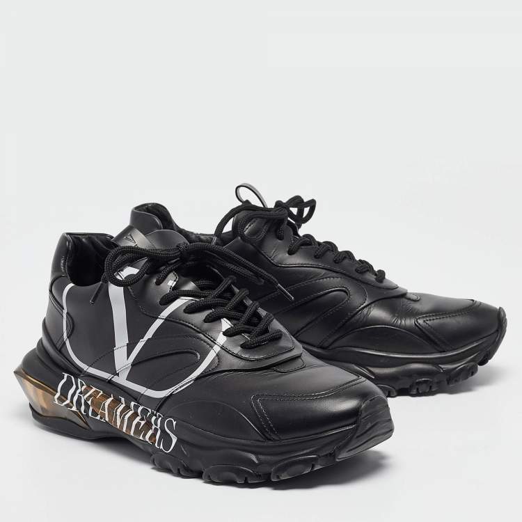 Pre Owned Valentino Black Leather V Logo Dreamers Sneakers Size 43