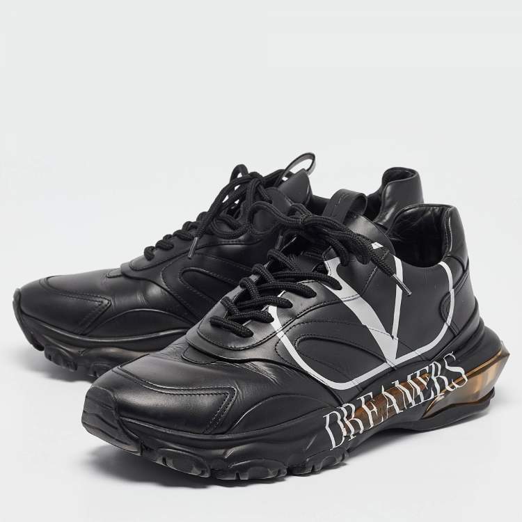 Pre Owned Valentino Black Leather V Logo Dreamers Sneakers Size 43
