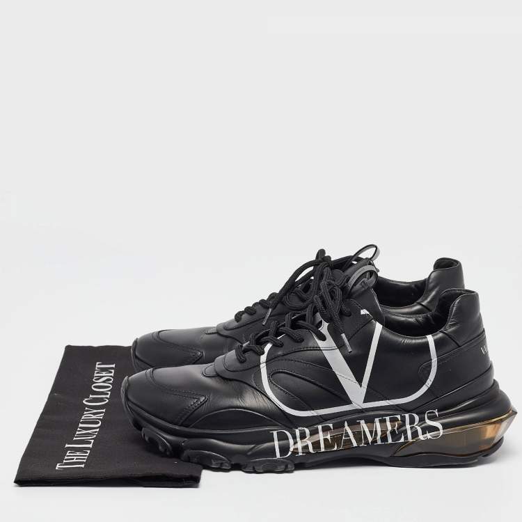Pre Owned Valentino Black Leather V Logo Dreamers Sneakers Size 43