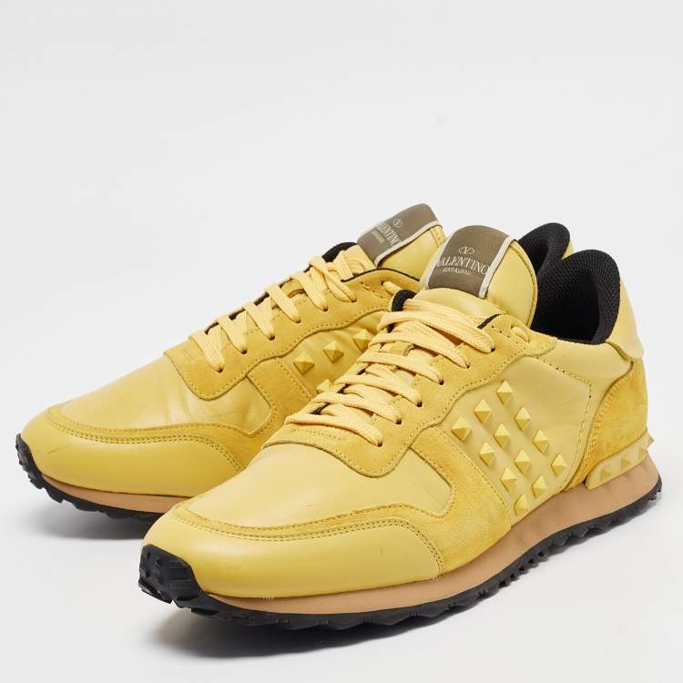Pre Owned Valentino Yellow Suede and Leather Rockstud Sneakers Size 45