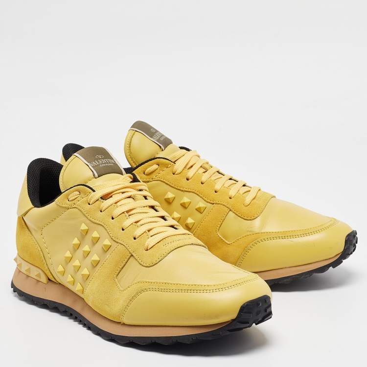 Pre Owned Valentino Yellow Suede and Leather Rockstud Sneakers Size 45