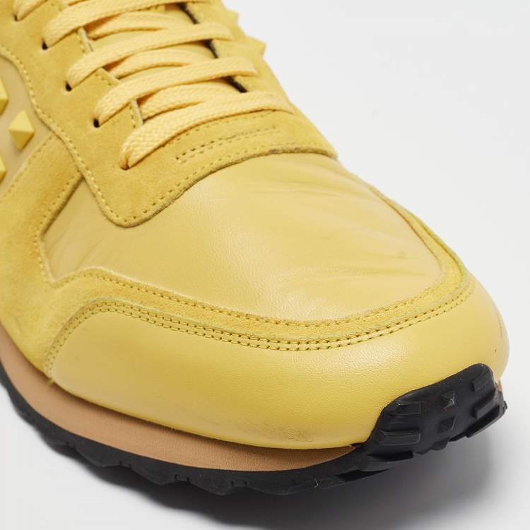 Pre Owned Valentino Yellow Suede and Leather Rockstud Sneakers Size 45