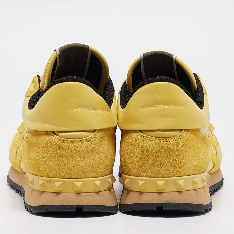 Pre Owned Valentino Yellow Suede and Leather Rockstud Sneakers Size 45