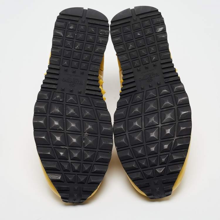 Pre Owned Valentino Yellow Suede and Leather Rockstud Sneakers Size 45