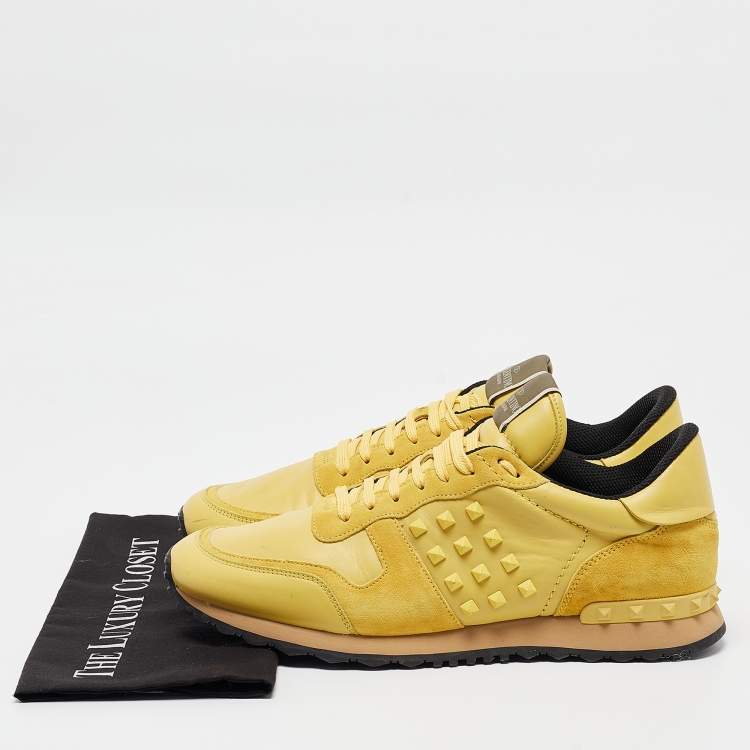 Pre Owned Valentino Yellow Suede and Leather Rockstud Sneakers Size 45