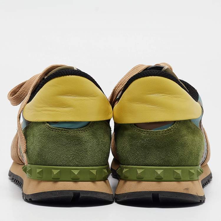 Pre Owned Valentino Multicolor Camouflage Leather and Canvas Rockrunner Sneakers Size 45