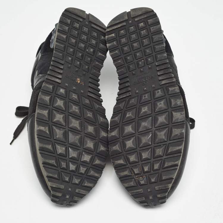 Pre Owned Valentino Black Suede and Leather Rockrunner Sneakers Size 45