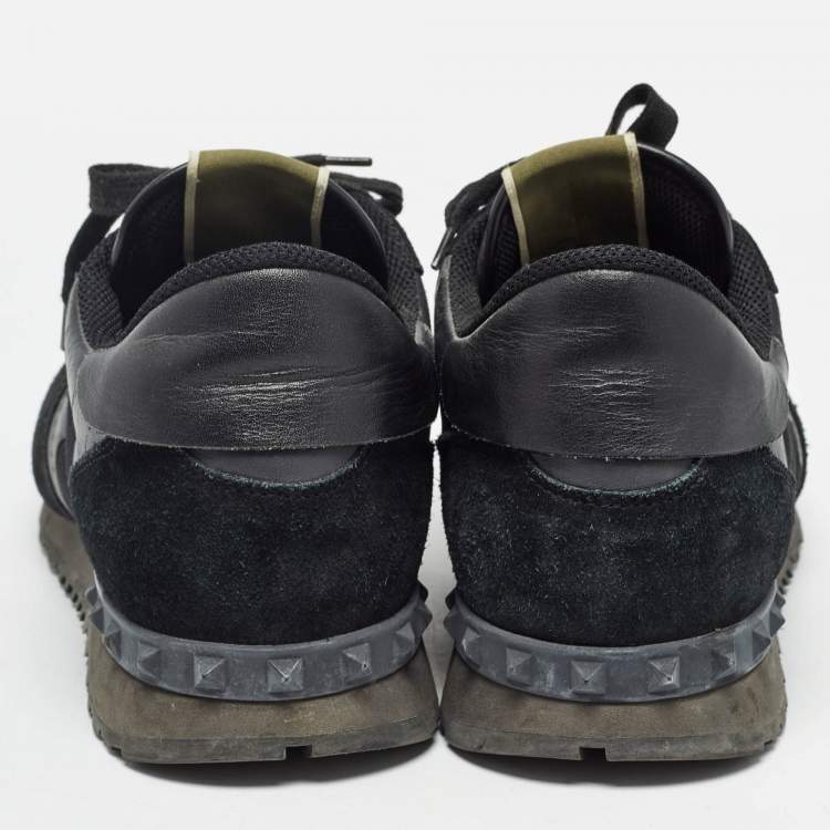 Pre Owned Valentino Black Suede and Leather Rockrunner Sneakers Size 45