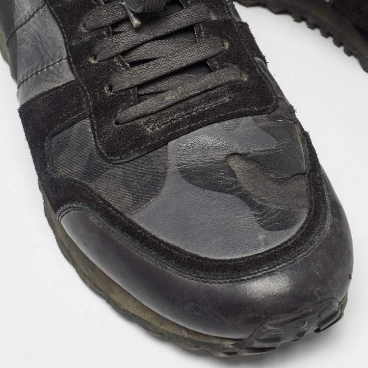 Pre Owned Valentino Black Suede and Leather Rockrunner Sneakers Size 45