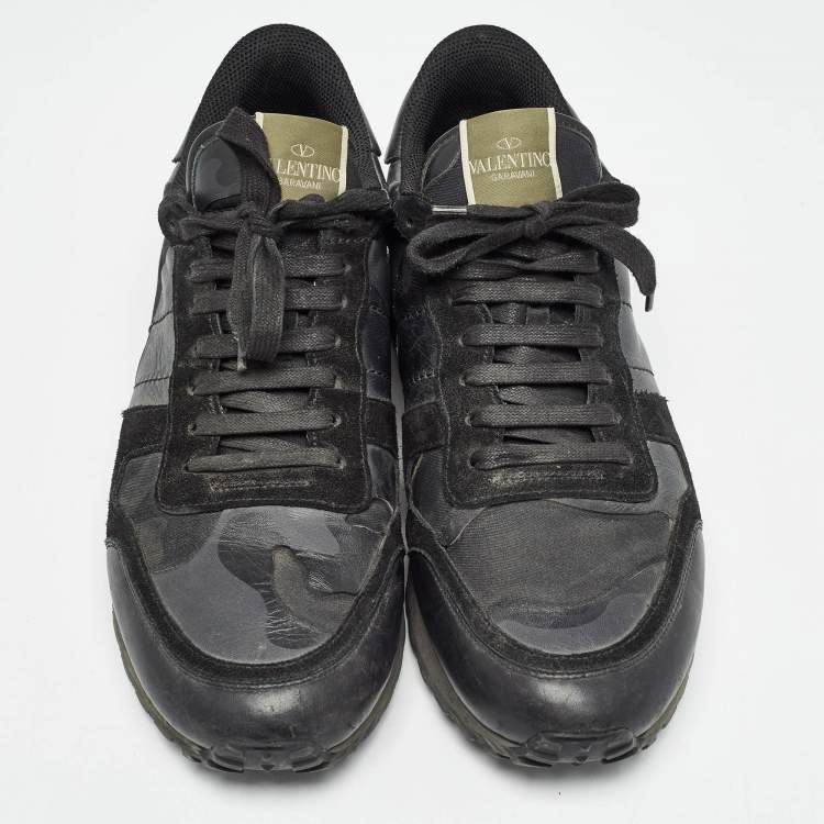 Pre Owned Valentino Black Suede and Leather Rockrunner Sneakers Size 45
