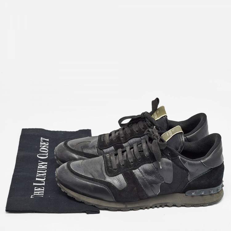 Pre Owned Valentino Black Suede and Leather Rockrunner Sneakers Size 45