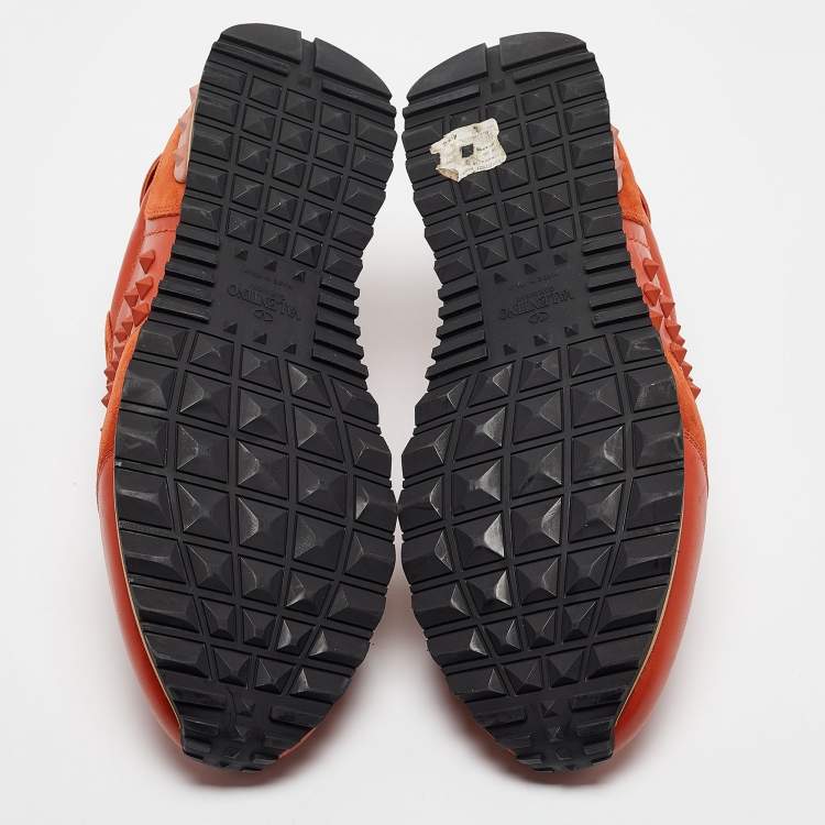 Pre Owned Valentino Orange Suede and Leather Rockstud Sneakers Size 45