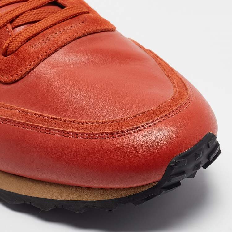 Pre Owned Valentino Orange Suede and Leather Rockstud Sneakers Size 45