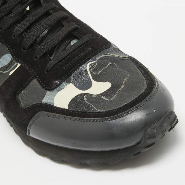 Pre Owned Valentino Black Canvas and Leather Rockrunner Low Top Sneakers Size 45