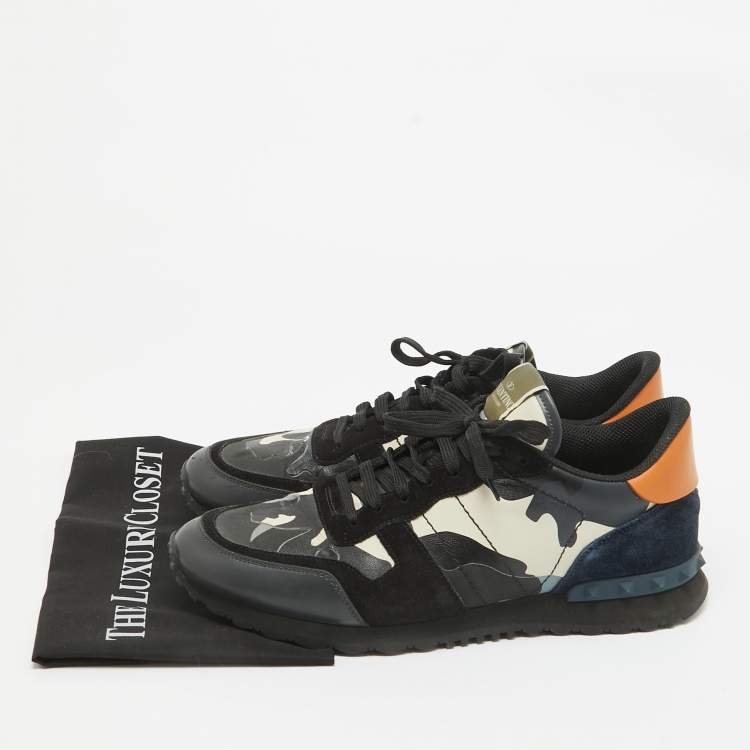 Pre Owned Valentino Black Canvas and Leather Rockrunner Low Top Sneakers Size 45