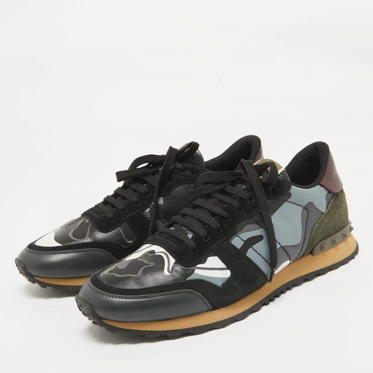 Pre Owned Valentino Multicolor Canvas and Leather Rockrunner Low Top Sneakers Size 44