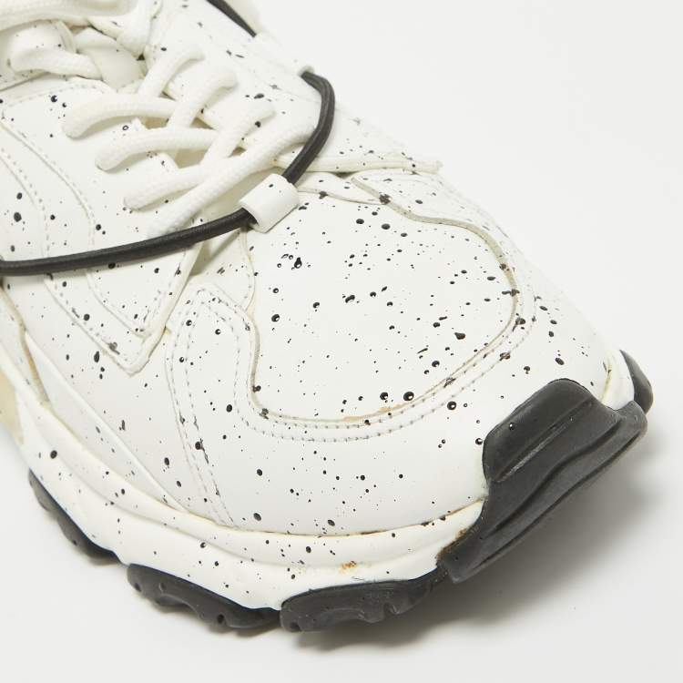 Pre Owned Valentino White/Black Paint Splatter Leather Bounce Sneakers Size 44