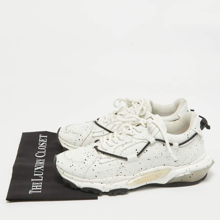 Pre Owned Valentino White/Black Paint Splatter Leather Bounce Sneakers Size 44