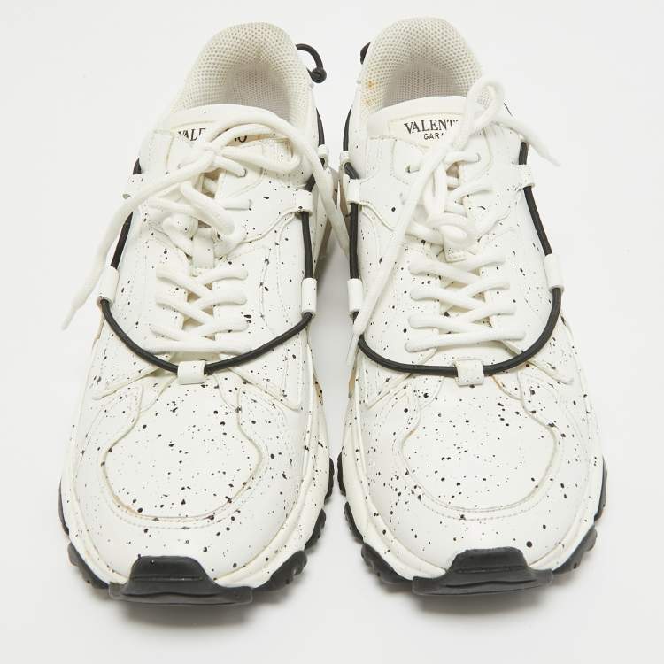 Pre Owned Valentino White/Black Paint Splatter Leather Bounce Sneakers Size 44