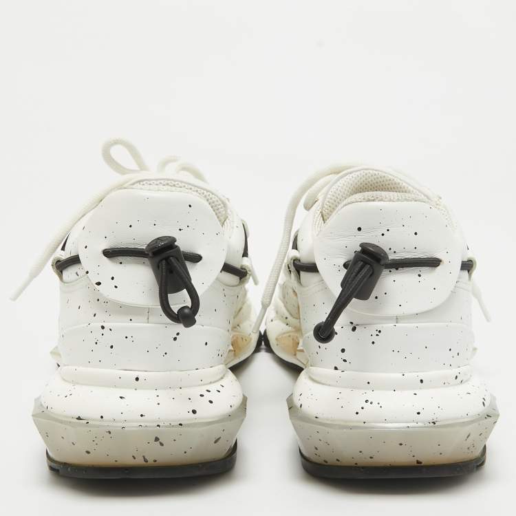 Pre Owned Valentino White/Black Paint Splatter Leather Bounce Sneakers Size 44