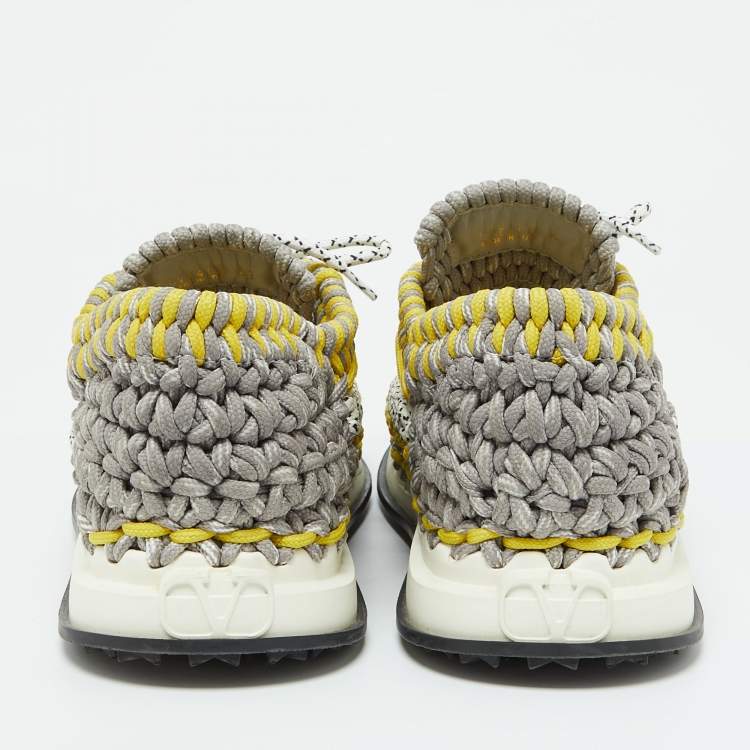 Pre Owned Valentino Tricolor Woven Fabric Crochet Low-Top Sneakers Size 43