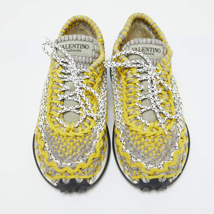 Pre Owned Valentino Tricolor Woven Fabric Crochet Low-Top Sneakers Size 43