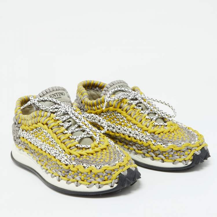 Pre Owned Valentino Tricolor Woven Fabric Crochet Low-Top Sneakers Size 43