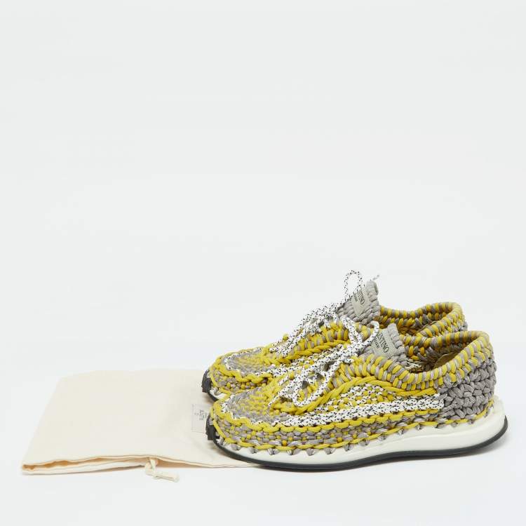 Pre Owned Valentino Tricolor Woven Fabric Crochet Low-Top Sneakers Size 43