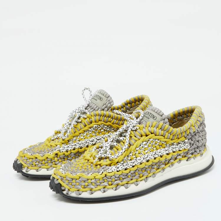 Pre Owned Valentino Tricolor Woven Fabric Crochet Low-Top Sneakers Size 43