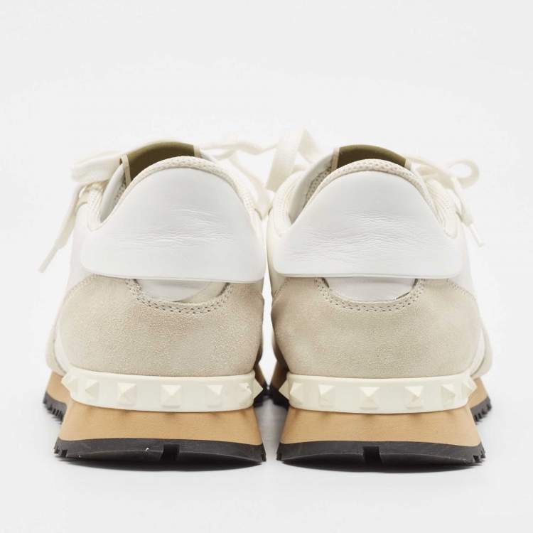 Pre Owned Valentino White Camo Print Canvas and Leather Rockrunner Sneakers Size 43