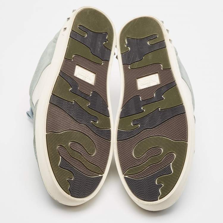 Pre Owned Valentino Green/White Leather and Suede Flycrew Lace Up Sneakers Size 41