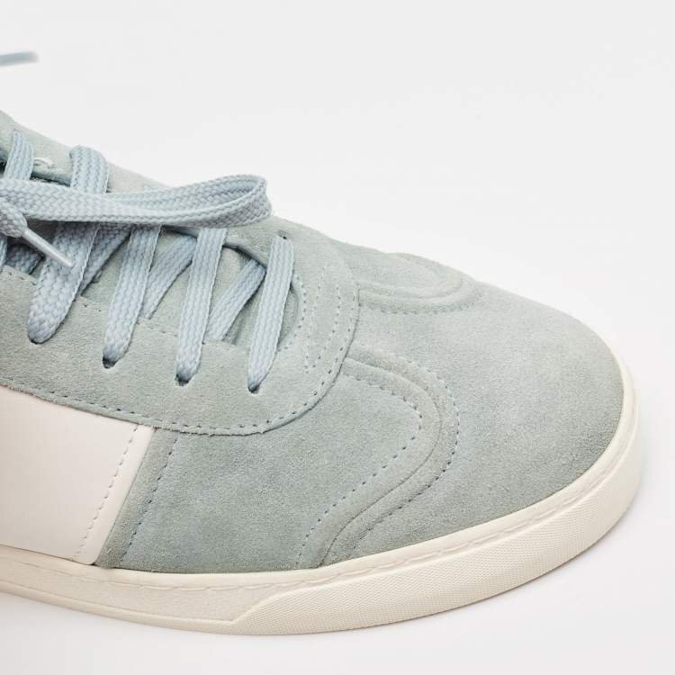 Pre Owned Valentino Green/White Leather and Suede Flycrew Lace Up Sneakers Size 41