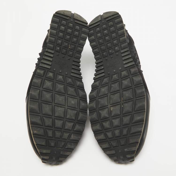 Pre Owned Valentino Black Canvas and Suede Rockstud Low Top Sneakers Size 42