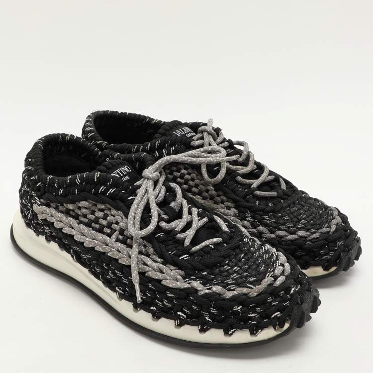 Pre Owned Valentino Black/Grey Crochet Low Top Sneakers Size 43