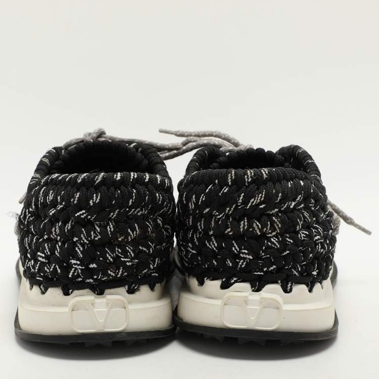 Pre Owned Valentino Black/Grey Crochet Low Top Sneakers Size 43
