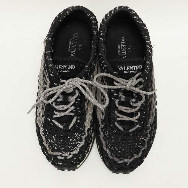 Pre Owned Valentino Black/Grey Crochet Low Top Sneakers Size 43