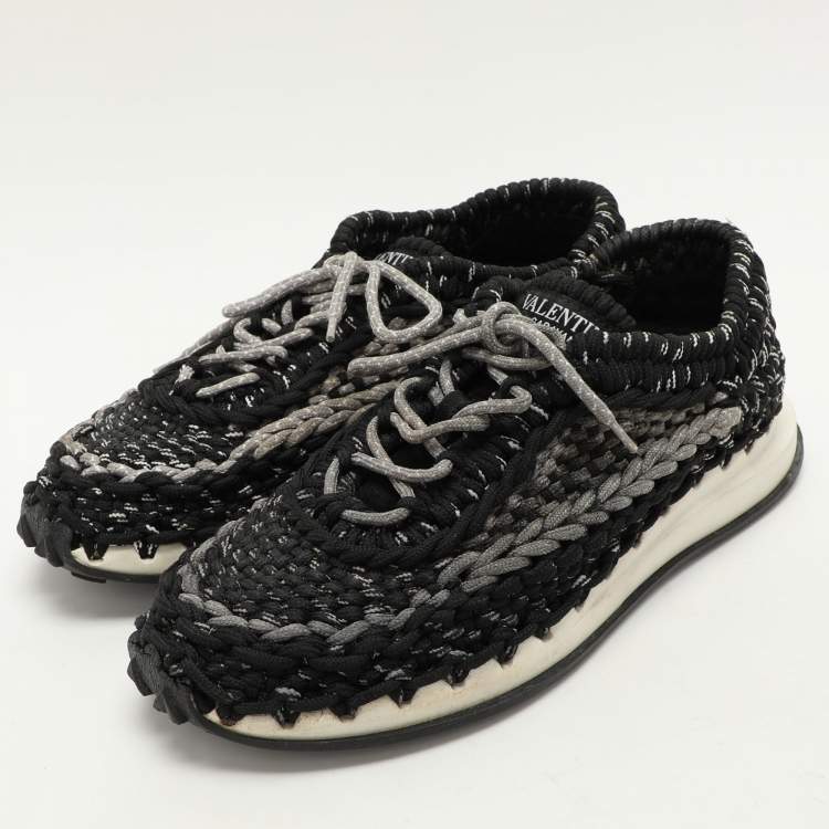 Pre Owned Valentino Black/Grey Crochet Low Top Sneakers Size 43