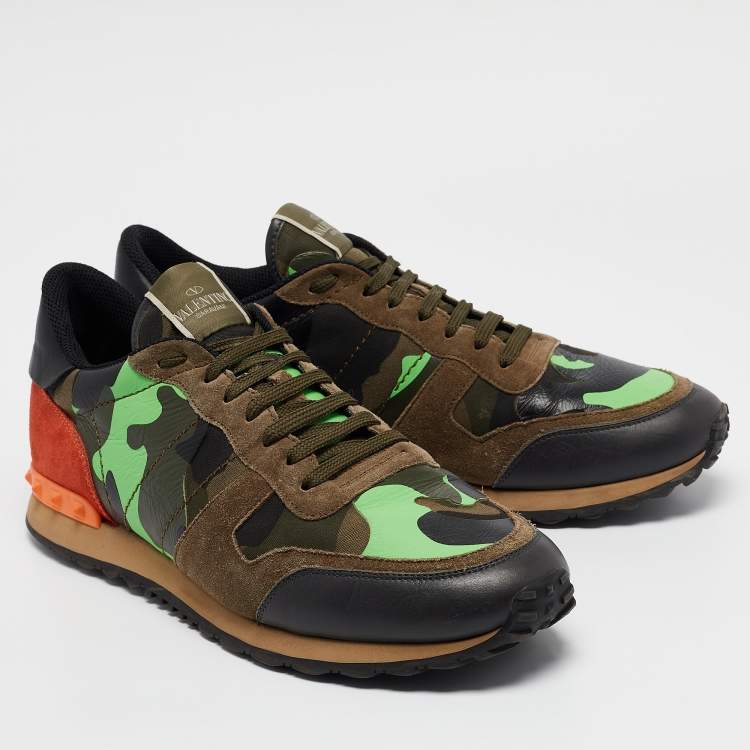Pre Owned Valentino Multicolor Canvas and Leather Rockrunner Low Top Sneakers Size 45