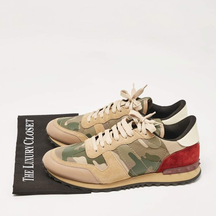 Pre Owned Valentino Multicolor Camouflage Leather and Suede Rockrunner Lace Up Sneakers Size 44