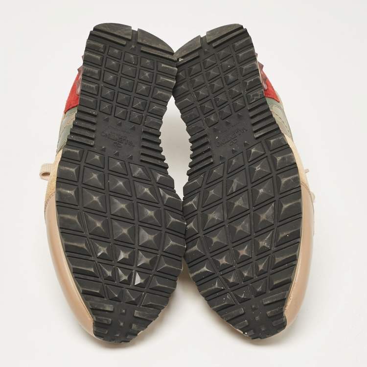 Pre Owned Valentino Multicolor Camouflage Leather and Suede Rockrunner Lace Up Sneakers Size 44